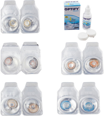 

Optify Combo Pack Monthly Color Contact Lens With Solution Monthly Contact Lens(0, Natural Grey-Grey-Hazel-Honey-Blue Topaz, Pack of 5)