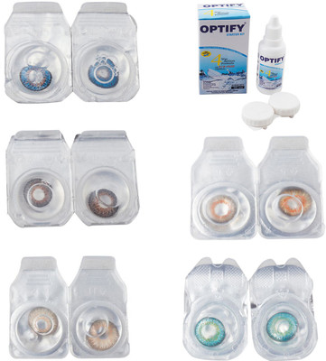 

Optify Combo Pack Monthly Color Contact Lens With Solution Monthly Contact Lens(0, Blue-Brown-Gold-Honey-Green Turquoise, Pack of 5)