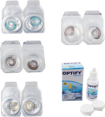 

Optify Combo Pack Monthly Color Contact Lens With Solution Monthly Contact Lens(0, Aqua-Brown-Natural Grey-Grey, Pack of 4)