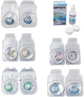 

Optify Combo Pack Monthly Color Contact Lens With Solution Monthly Contact Lens(0, Blue-Natural Grey-Green Turquoise-Violet-Blue Topaz, Pack of 5)