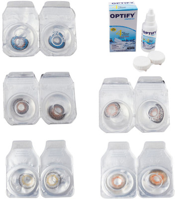 

Optify Combo Pack Monthly Color Contact Lens With Solution Monthly Contact Lens(0, Blue-Brown-Natural Grey-Grey-Honey, Pack of 5)