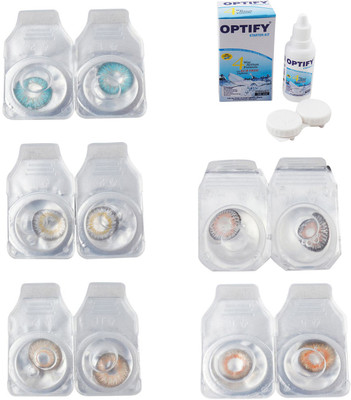 

Optify Combo Pack Monthly Color Contact Lens With Solution Monthly Contact Lens(0, Aqua-Natural Grey-Gold-Grey-Honey, Pack of 5)