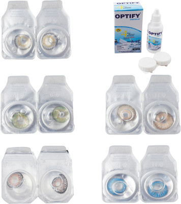 

Optify Combo Pack Monthly Color Contact Lens With Solution Monthly Contact Lens(0, Natural Grey-Green-Grey-Hazel-Blue Topaz, Pack of 5)