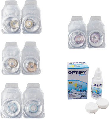 

Optify Combo Pack Monthly Color Contact Lens With Solution Monthly Contact Lens(0, Natural Grey-Gold-Sea Blue-Violet, Pack of 4)