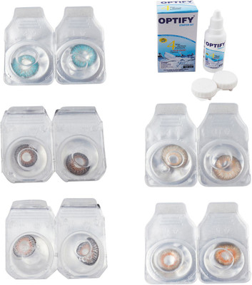 

Optify Combo Pack Monthly Color Contact Lens With Solution Monthly Contact Lens(0, Aqua-Brown-Grey-Hazel-Honey, Pack of 5)