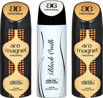 

AROCHEM ARO MAGNET , BLACK JACK AND ARO MAGNET DYNAMIC PURE ORIGINAL Deodorant Spray - For Men & Women(200 ml, Pack of 3)