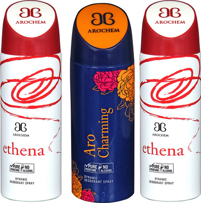 

AROCHEM ETHENA , ARO CHARMING AND ETHENA DYNAMIC PURE ORIGINAL Deodorant Spray - For Men & Women(200 ml, Pack of 3)