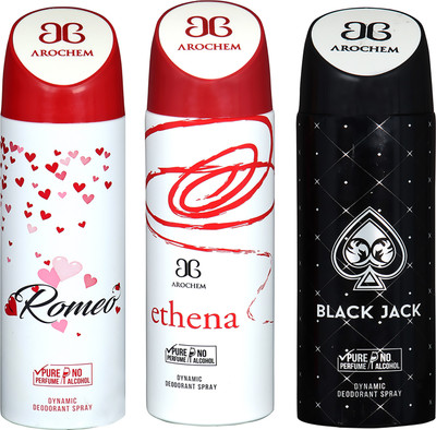

AROCHEM ROMEO , ETHENA AND BLACK JACK DYNAMIC PURE ORIGINAL Deodorant Spray - For Men & Women(200 ml, Pack of 3)