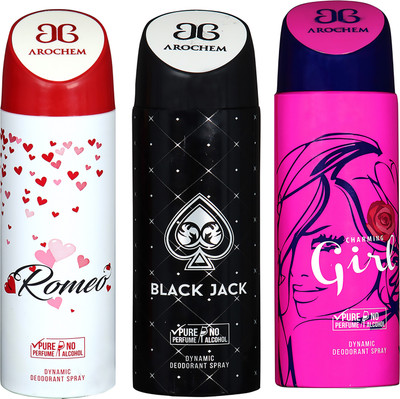 

AROCHEM ROMEO , BLACK JACK AND CHARMING GIRL DYNAMIC PURE ORIGINAL Deodorant Spray - For Men & Women(200 ml, Pack of 3)