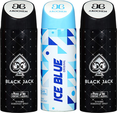 

AROCHEM BLACK JACK , ICE BLUE AND BALCK JACK DYNAMIC PURE ORIGINAL Deodorant Spray - For Men & Women(200 ml, Pack of 3)
