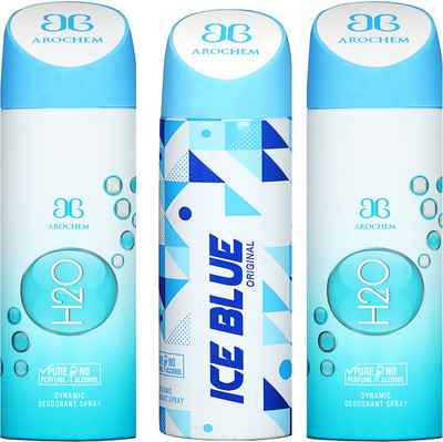 

AROCHEM H2O , ICE BLUE AND H2O DYNAMIC PURE ORIGINAL Deodorant Spray - For Men & Women(200 ml, Pack of 3)