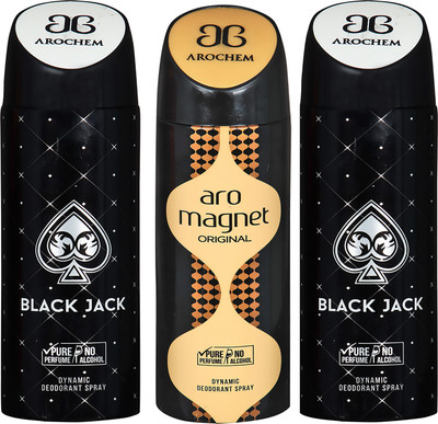 

AROCHEM BLACK JACK , ARO MAGNET AND BALCK JACK DYNAMIC PURE ORIGINAL Deodorant Spray - For Men & Women(200 ml, Pack of 3)