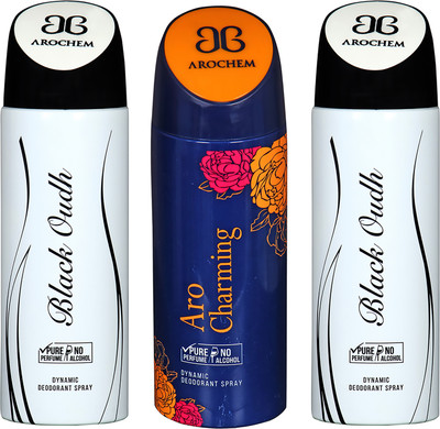 

AROCHEM BLACK OUDH , ARO CHARMING AND BLACK OUDH DYNAMIC PURE ORIGINAL Deodorant Spray - For Men & Women(200 ml, Pack of 3)