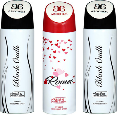 

AROCHEM BLACK OUDH , ROMEO AND BLACK OUDH DYNAMIC PURE ORIGINAL Deodorant Spray - For Men & Women(200 ml, Pack of 3)