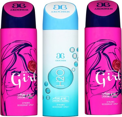 

AROCHEM CHARMING GIRL , H2O AND CHARMING GIRL DYNAMIC PURE ORIGINAL Deodorant Spray - For Men & Women(200 ml, Pack of 3)