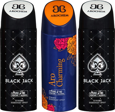 

AROCHEM BLACK JACK , ARO CHARMING AND BALCK JACK DYNAMIC PURE ORIGINAL Deodorant Spray - For Men & Women(200 ml, Pack of 3)