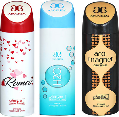 

AROCHEM ROMEO , H2O AND ARO MAGNET DYNAMIC PURE ORIGINAL Deodorant Spray - For Men & Women(200 ml, Pack of 3)