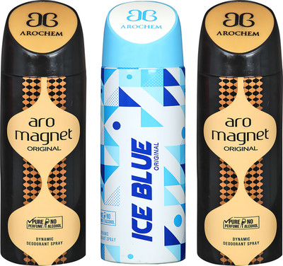 

AROCHEM ARO MAGNET , ICE BLUE AND ARO MAGNET DYNAMIC PURE ORIGINAL Deodorant Spray - For Men & Women(200 ml, Pack of 3)