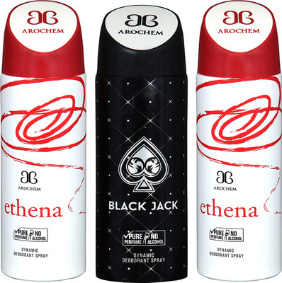 

AROCHEM ETHENA , BLACK JACK AND ETHENA DYNAMIC PURE ORIGINAL Deodorant Spray - For Men & Women(200 ml, Pack of 3)