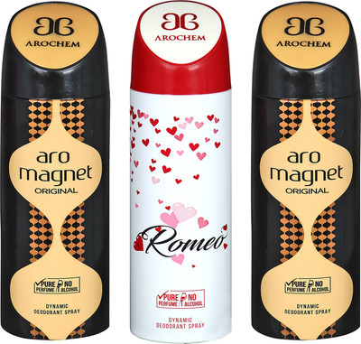 

AROCHEM ARO MAGNET , ROMEO AND ARO MAGNET DYNAMIC PURE ORIGINAL Deodorant Spray - For Men & Women(200 ml, Pack of 3)