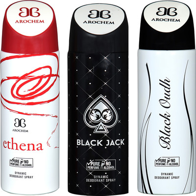 

AROCHEM ETHENA , BLACK JACK AND BLACK OUDH DYNAMIC PURE ORIGINAL Deodorant Spray - For Men & Women(200 ml, Pack of 3)