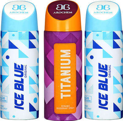 

AROCHEM ICE BLUE , TITANIUM AND ICE BLUE DYNAMIC PURE ORIGINAL Deodorant Spray - For Men & Women(200 ml, Pack of 3)