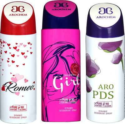 

AROCHEM ROMEO , CHARMING GIRL AND ARO PDS DYNAMIC PURE ORIGINAL Deodorant Spray - For Men & Women(200 ml, Pack of 3)