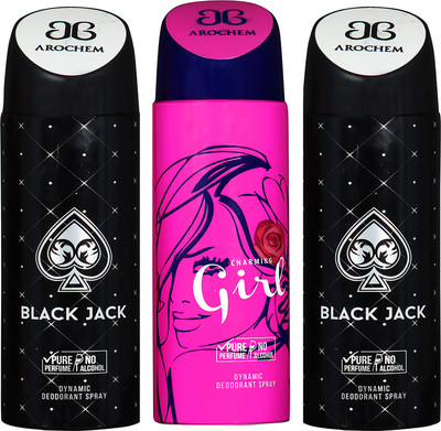 

AROCHEM BLACK JACK , CHARIMG GIRL AND BALCK JACK DYNAMIC PURE ORIGINAL Deodorant Spray - For Men & Women(200 ml, Pack of 3)