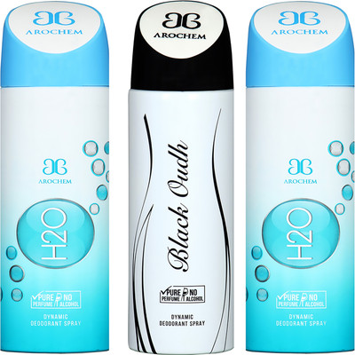 

AROCHEM H2O , BLACK OUDH AND H2O DYNAMIC PURE ORIGINAL Deodorant Spray - For Men & Women(200 ml, Pack of 3)