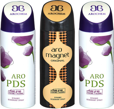 AROCHEM ARO PDS , ARO MAGNET AND ARO PDS DYNAMIC PURE ORIGINAL Deodorant Spray - For Men & Women(200 ml, Pack of 3)