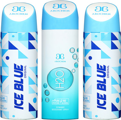 

AROCHEM ICE BLUE , H2O AND ICE BLUE DYNAMIC PURE ORIGINAL Deodorant Spray - For Men & Women(200 ml, Pack of 3)