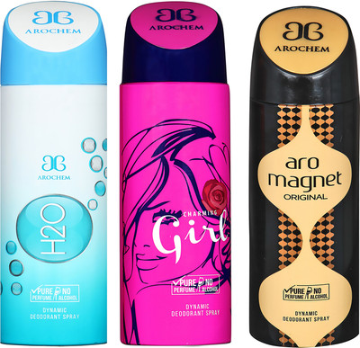 

AROCHEM H2O , CHARING GIRL AND ARO MAGNET DYNAMIC PURE ORIGINAL Deodorant Spray - For Men & Women(200 ml, Pack of 3)