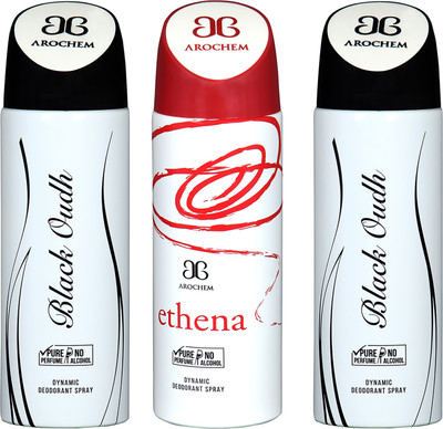 

AROCHEM BLACK OUDH , ETHENA AND BLACK OUDH DYNAMIC PURE ORIGINAL Deodorant Spray - For Men & Women(200 ml, Pack of 3)