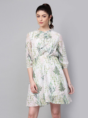 SASSAFRAS Women A-line White Above Knee/Mid Thigh Length Dress