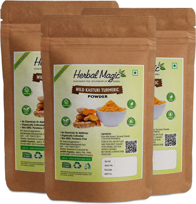 

HERBAL MAGIC Organic Kasturi Manjal Turmeric / Amba Haldi - Pack of 3(300 g)