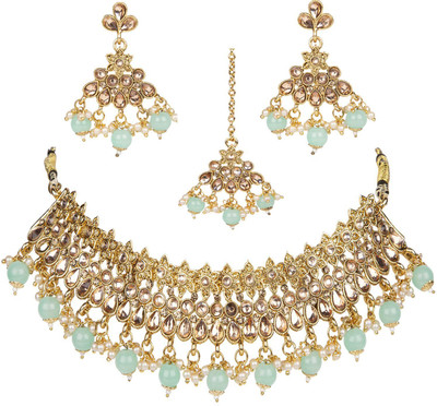 JEWELS GURU Alloy Gold-plated Gold, Green Jewellery Set(Pack of 1)