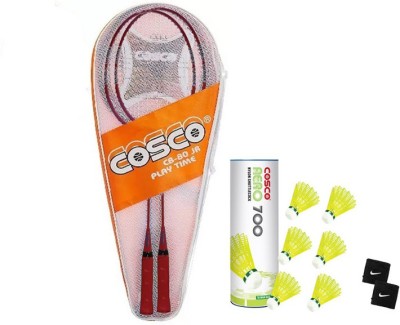 COSCO Kids Badminton Racket (Pack of 2 Racket), Shuttle (Pack of 6 Shuttle, 2 Wrist Band) Badminton Kit