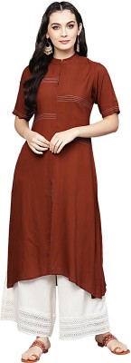 IVES Women Solid High Low Kurta(Brown)