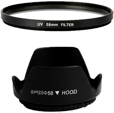 

SHOPEE 58MM Tulip Flower Lens Hood with 58MM Saftey UV Lens Filter for eos 1000D 1100D 550D 600D 60D 650D 18-55MM 55-250MM Lens Hood(58 mm, Black)