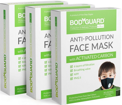 

Bodyguard Reusable Anti Pollution Face Mask with Activated Carbon, N99 + PM2.5 for Kids - Pack of 3 Mask