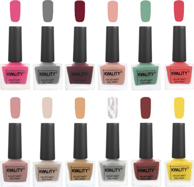 

Kwality Nail Paints | Professional Nail Polish| Nail Paint Combo Set of 12 Pink -Grey-Maroon-Salmon Pink-Mischievous Mint-Baby Pink-Salmon-Light Beige-Beige-Silver-Dark Tan-Yellow(Pack of 12)