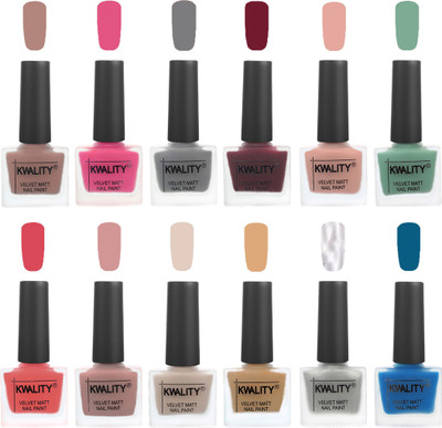 

Kwality Nail Paints | Professional Nail Polish| Nail Paint Combo Set of 12 Salmon Run-Pink -Grey-Maroon-Salmon Pink-Mischievous Mint-Baby Pink-Salmon-Light Beige-Beige-Silver-Peacock Blue(Pack of 12)