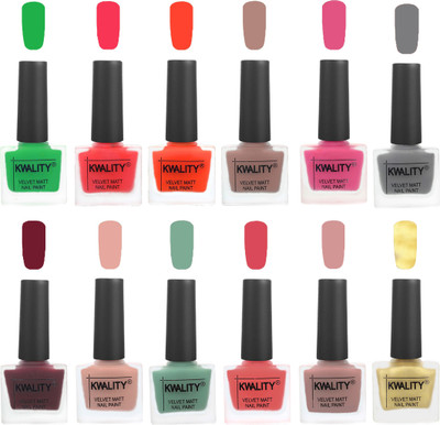 

Kwality Nail Paints | Professional Nail Polish| Nail Paint Combo Set of 12 Green-Pink Mania-Candy Orange-Salmon Run-Pink -Grey-Maroon-Salmon Pink-Mischievous Mint-Baby Pink-Salmon-Golden(Pack of 12)