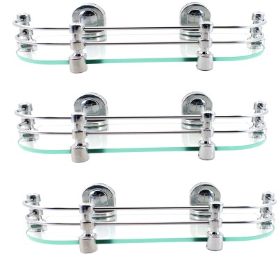 Sparkraze Set of 3 Small Brackets Clear 16 By 5.5 inch Glass Shelf \ Living Room & Bedroom Shelf\Bathroom Shelf\Multipurpose Shelf Glass Wall Shelf(Number of Shelves - 3, Clear)