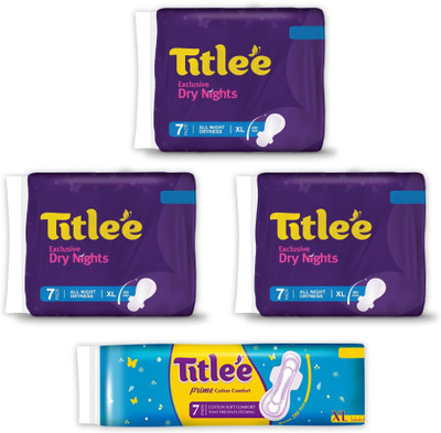 

Titlee Exclusive Dry Nights Extra Large with wings) with Prime Cotton Comfort XL with wings Sanitary Pad(Pack of 4)