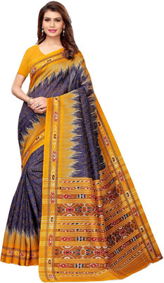 Julee Printed Sambalpuri Art Silk Saree(Dark Blue)