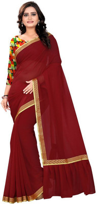 AAENA Self Design Bollywood Georgette Saree(Pack of 2, Maroon)