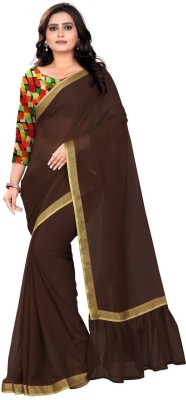 AAENA Self Design Bollywood Georgette Saree(Pack of 2, Brown)