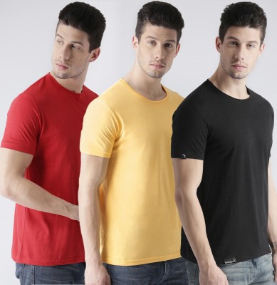 Young trendz Solid Men Round Neck Red, Black, Yellow T-Shirt