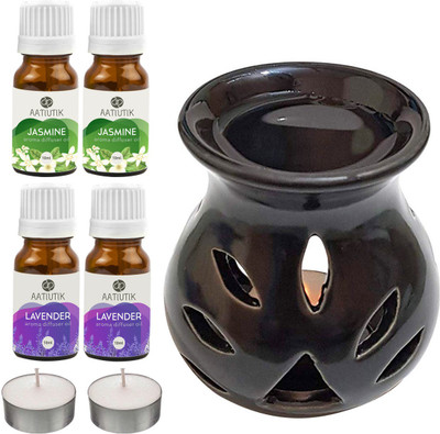 Aatiutik Lavender, Jasmine Diffuser Set AT-2TL_BLACKTDIF_2JAS_2LV(7 x 5.71 ml)